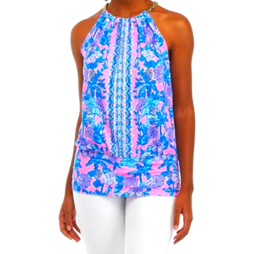 Lilly pulitzer NWT bowen halter top PALM PARADISE ENGINEER pink blue
